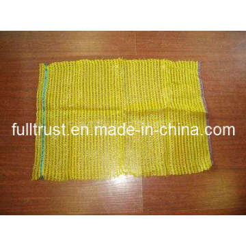 Yellow Raschel Mesh Bag with Blue Drawstring